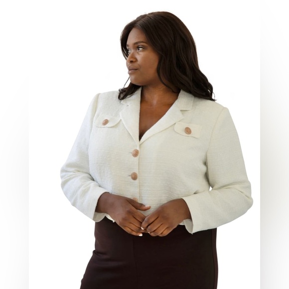 Marée Pour Toi Chic Tweed Jacket in Ivory/Off White, Plus Size 22 New w/Tag - Picture 4 of 12